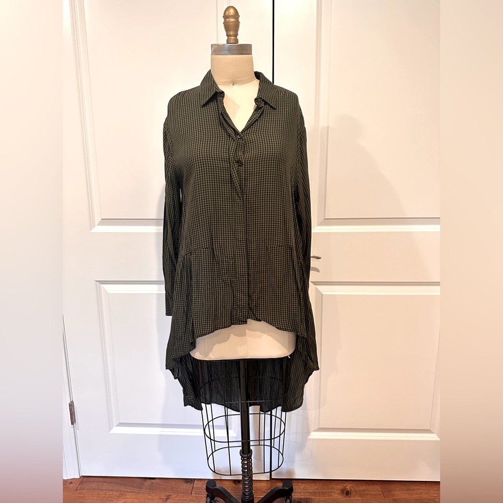 Zara green/black check high/low tunic top